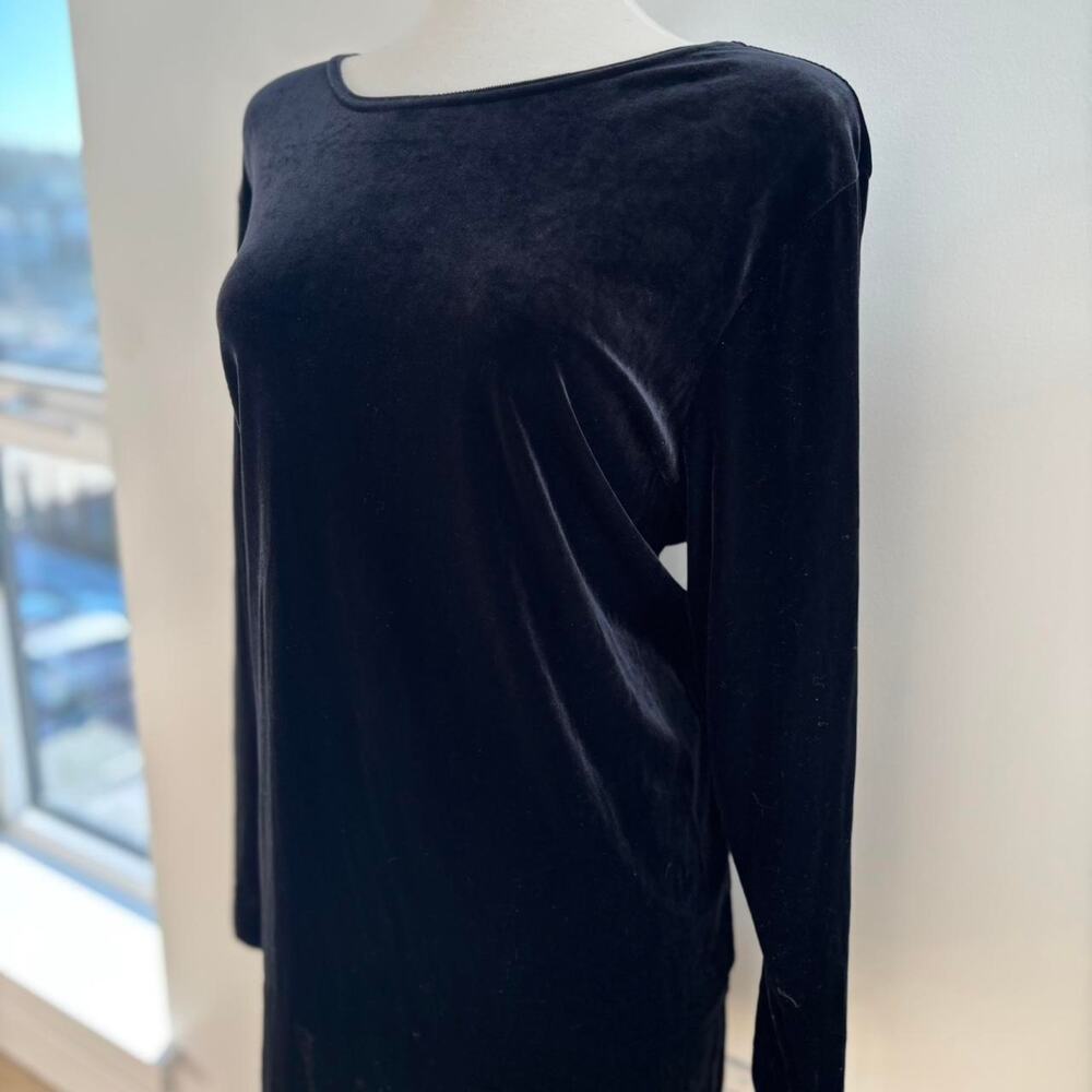 Cabrais Black Crushed Velvet Long Sleeve Round Neck Warm Shirt Blouse Sz XL NWT